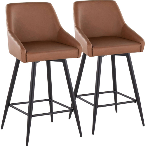 Hannah 26" Swivel Counter Stool in Black Metal & Camel Leatherette w/ Black Footrest (Set of 2)